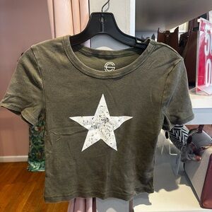 Green Star Print Crop Top